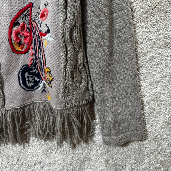 Anthropologie Sleeping On Snow Folklore Embroidered Fringe Cardigan Gray - Picture 7 of 12